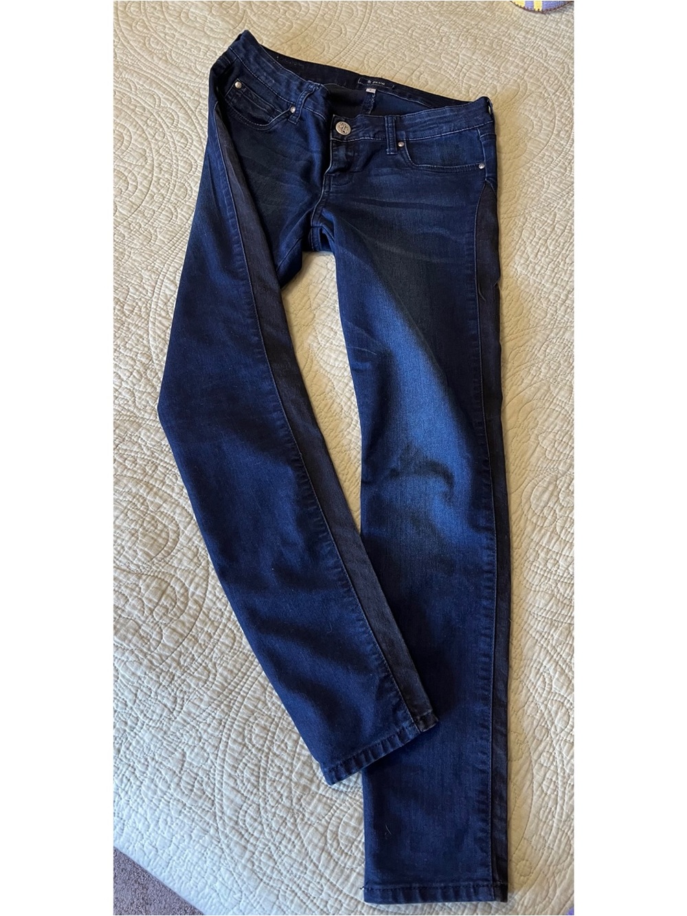 Slim Women's Stretch Jeans in Dark Blue Indigo with Black Side Stripe Size 7